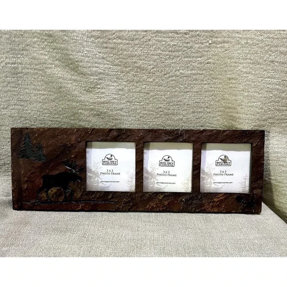 Big Sky Carvers Moose and Trees Triple 3x3 Photo Frame Rustic Lodge 30177034